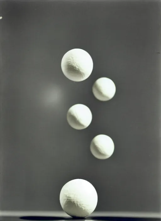 Image similar to realistic object photo of ping pong balls sculpture, readymade, dadaism, fluxus, 1 9 9 0, life magazine photo