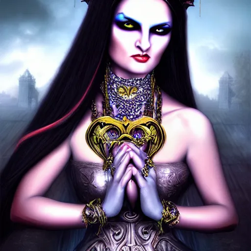Prompt: professional portrait photography, evil godess, by anne stokes