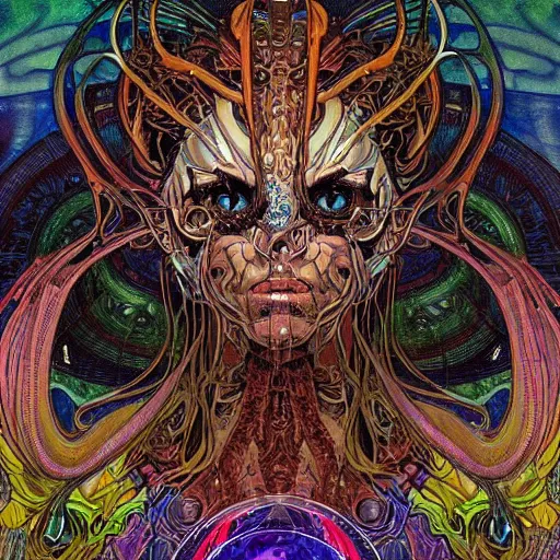 Image similar to deepdream eldritch cosmic intergalactic nightmare by greg rutowski scott fischer dzo alphonse mucha yoji shinkawa incredible horror art psychedelic trippy gorgeous beautiful terror art artstation hyperrealism sci - fi lifelike maximalist