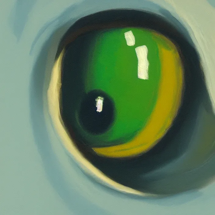 Prompt: a very detailed closeup painting of an eyeball, scary, very small brushstrokes, in the style of edward hopper, 4 k,