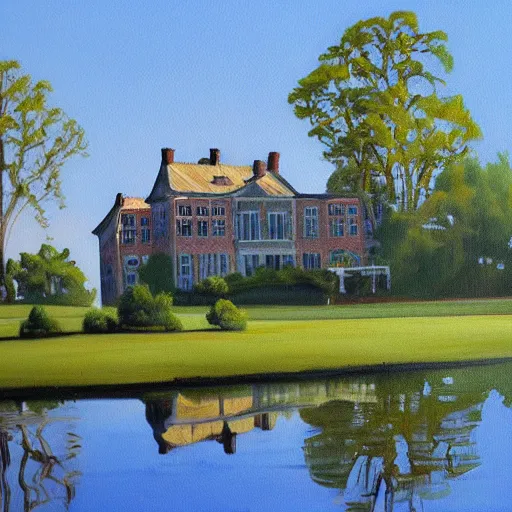 Image similar to a beautiful painting of a mansion in the serene landscape by Adam Paquette