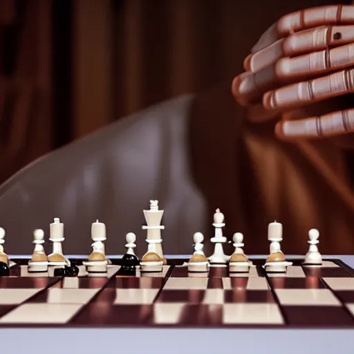 Image similar to a robot playing chess with Magnus Carlsen, photorealistic, cinematic, 4K, award-winning