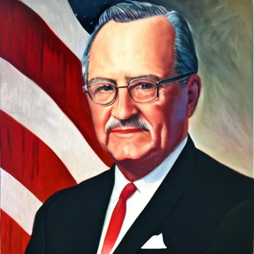Prompt: Official Portrait of United States President Conrad Stetson, 1964, Oil on Canvas