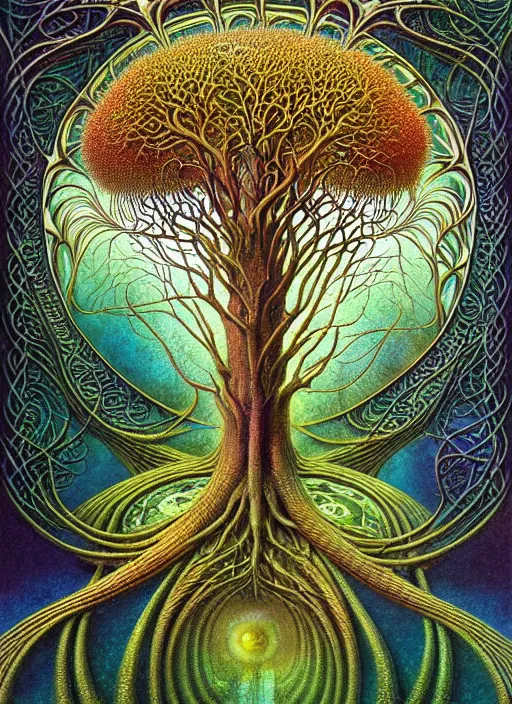 Image similar to tree of life by roger dean and andrew ferez, art forms of nature by ernst haeckel, divine chaos engine, symbolist, visionary, art nouveau, botanical fractal structures, organic, detailed, realistic, surreality