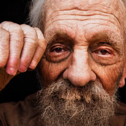 Image similar to an 8k digital photograph of an old man in a kings costume standing with a hemp bud in his hands