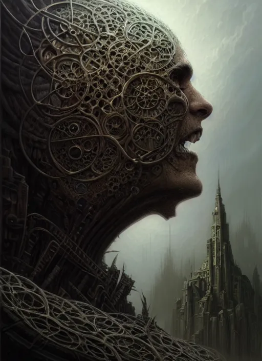 Prompt: portrait side profile shot of necromancer, a scenic dystopian environment, intricate, elegant, highly detailed, centered, digital painting, artstation, concept art, smooth, sharp focus, illustration, artgerm, tomasz alen kopera, peter mohrbacher, donato giancola, joseph christian leyendecker, wlop, boris vallejo