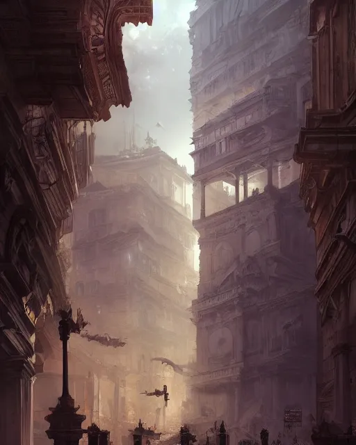 Image similar to eternal city, city of secrets, purple, environment art, fantasy art, landscape art, in the style of greg rutkowski, illustration, epic, fantasy, intricate, hyper detailed, artstation, concept art, smooth, sharp focus, ray tracing