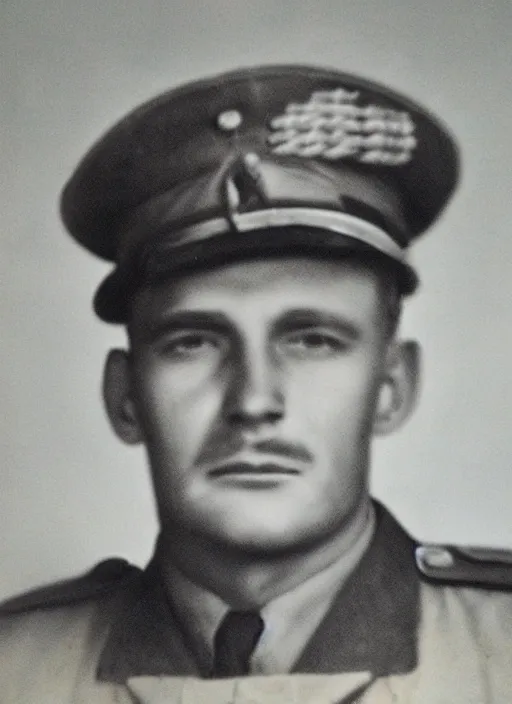 Prompt: grainy old 1940’s WWII military portrait, professional portrait HD, authentic