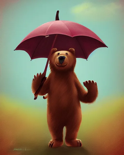 Image similar to autumn a bear with an umbrella by samuel smith trending on artstation