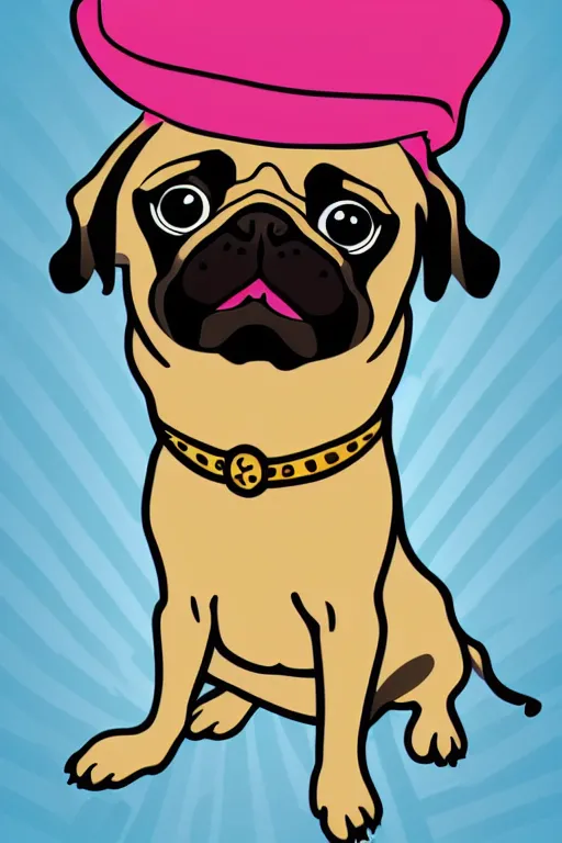 Image similar to A portrait of a pug with a top hat, sticker, colorful, illustration, highly detailed, smooth and clean vector curves, no jagged lines, vector art, smooth