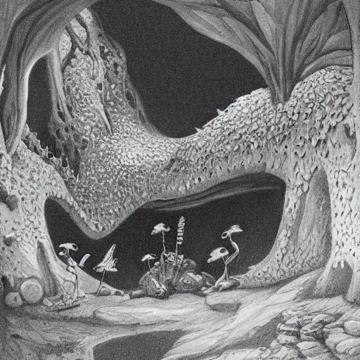 Prompt: a large fungal grasshopper in a dark cave, fantasy art