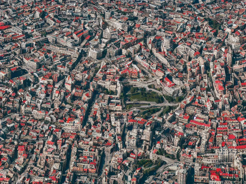 Image similar to an alien city with victorian and gothic - inspired architecture, white with red accents, 4 k photograph