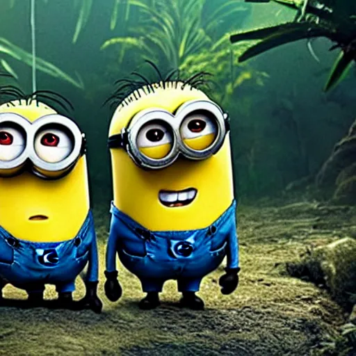 Prompt: minions on the jungle, found footage