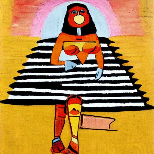 Image similar to fat mayan woman dancing, brilliant sunset, cubism, muted colors, texture