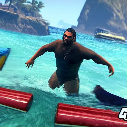 Image similar to jason momoa underwater, grand theft auto 5 gameplay