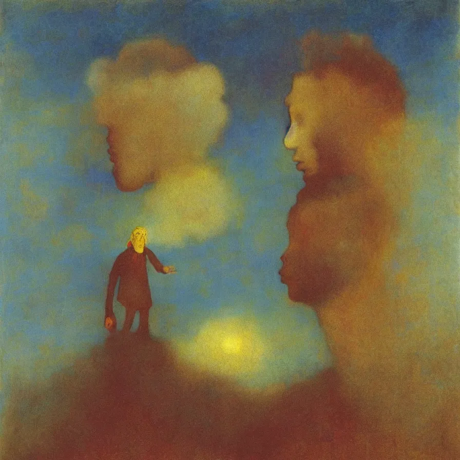 Prompt: surrealim symbolism artwork by odilon redon of a man with a stormy cloud for a head.