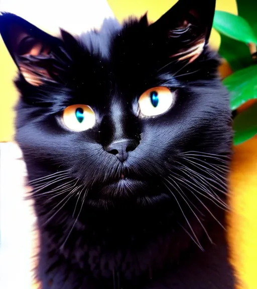 Image similar to chomusuke the black fluffy cat, chantilly - tiffany cat