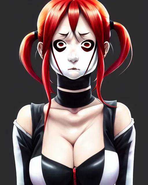 Image similar to portrait Anime as black-red harley-quinn girl cute-fine-face, brown-red-hair pretty face, realistic shaded Perfect face, fine details. Anime. harlequin suit realistic shaded lighting by Ilya Kuvshinov katsuhiro otomo ghost-in-the-shell, magali villeneuve, artgerm, rutkowski, WLOP Jeremy Lipkin and Giuseppe Dangelico Pino and Michael Garmash and Rob Rey