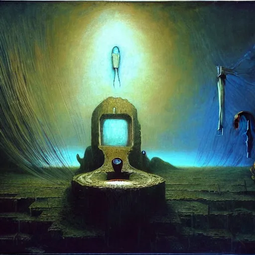 Image similar to A thief steals two expensive and fresh NVIDIA GPUs - contest-winning artwork by Salvador Dali, Beksiński. Stunning lighting