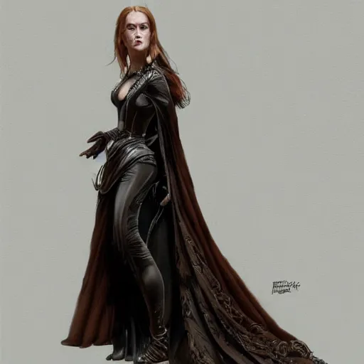 Image similar to full figure ultra realistic illustration, evan rachel wood wearing a futuristic black robe, brown flowy hair, old west, intricate, elegant, highly detailed, digital painting, artstation, concept art, smooth, sharp focus, illustration, art by artgerm and greg rutkowski and alphonse mucha