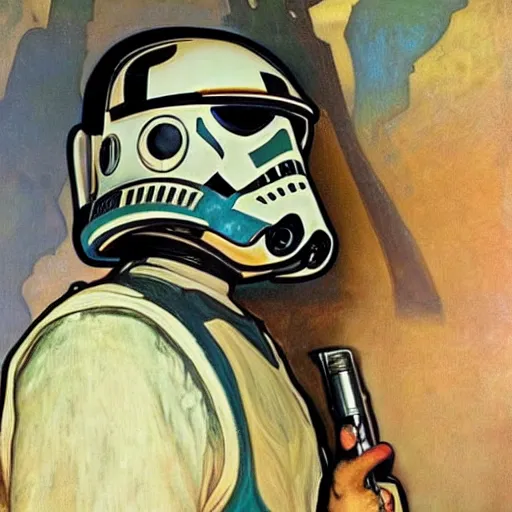 Prompt: Snoop dog selfie as a Star Wars stormtrooper, oil painting by Alphonse Mucha ,