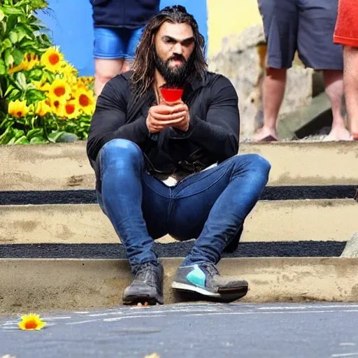 Image similar to Jason Momoa eating sunflower seeds in Candelaria in Tenerife