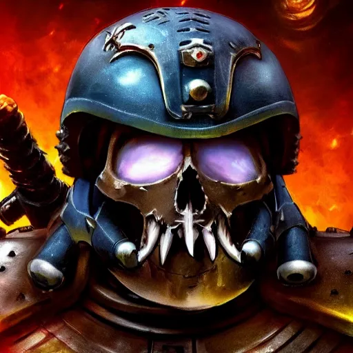 Image similar to warhammer 4 0 0 0 0 space marine, raven skull helmet, terrifying, grimdark, horror, war, photorealistic, front view, symmetrical, artstation, dark souls style