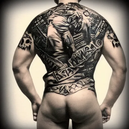 Image similar to a picture of my new back tattoo of chris redfield by tom of finland