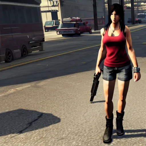 Image similar to Screenshot of Tifa Lockhart in the game GTA V, highly detailed