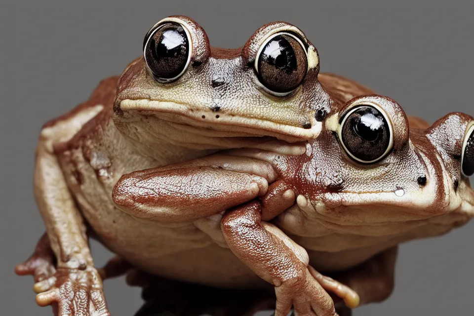 Prompt: anthropomorphic muscular frog, photography