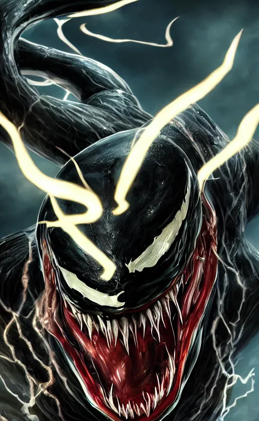 Image similar to venom as the scariest flash, dynamic lighting, fantasy concept art, trending on art station, stunning visuals, creative, cinematic, ultra detailed, ray tracing, sun rays, hyper realistic