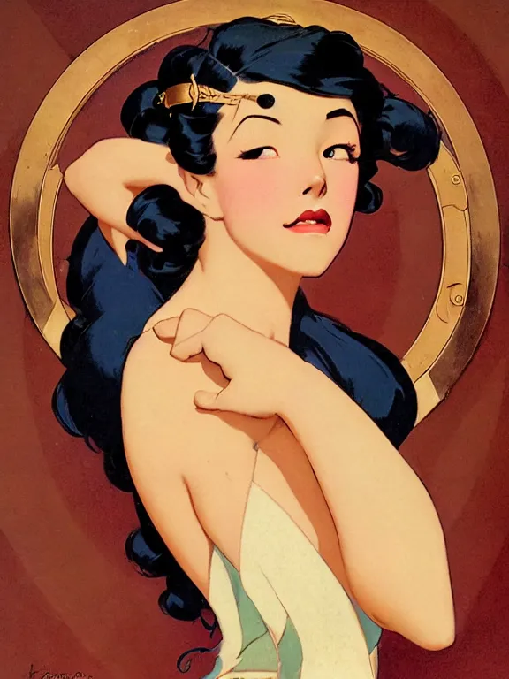 Prompt: korra, a beautiful art nouveau portrait by Gil elvgren, 1920s city environment, centered composition, defined features, golden ratio, gold jewlery, photorealistic professional lighting, cinematic