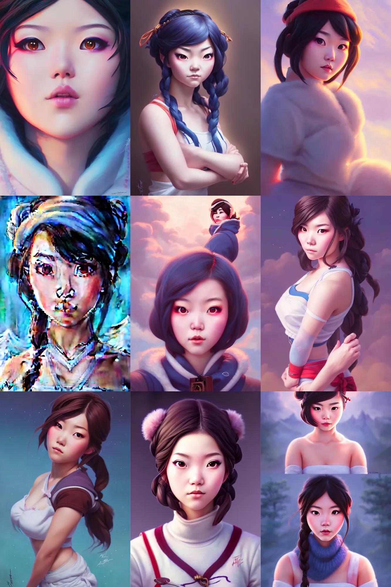 Prompt: a beautiful scenic painting of a beautiful young woman that looks like mei from overwatch, by artgerm and wlop and wes anderson and spike jonze