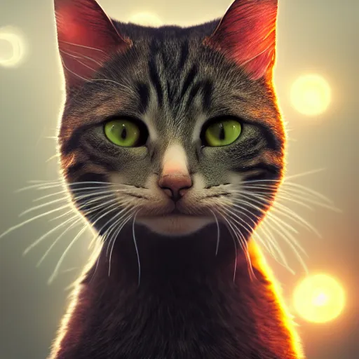 Image similar to funny cat, 8 k ultra realistic, digital art, highly detailed, trending on artstation, lens flare, atmosphere, hyper realistic, cinematic lightning, sharp focus, extreme details perfect face, pretty face, fine - face, 8 k, ultra texture, masterpiece