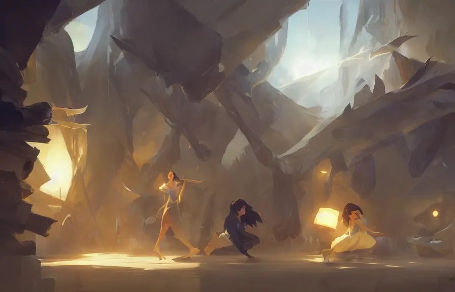 Prompt: greg manchess concept art of a the origami dimension, key visual, ambient lighting, highly detailed, digital painting, artstation, concept art, sharp focus, by makoto shinkai and akihiko yoshida and hidari and wlop and greg rutkowski