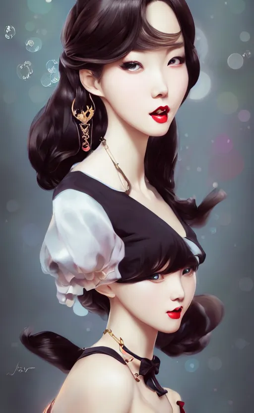 Image similar to a pin up and beautiful fashion charming dreamlke korea girl with lv jewelry, character art, art by artgerm lau and kyoung hwan kim and and ilya kuvshinov and john singer sargent, hyperdetailed, 8 k realistic, symmetrical, frostbite 3 engine, cryengine, dof, trending on artstation, digital art