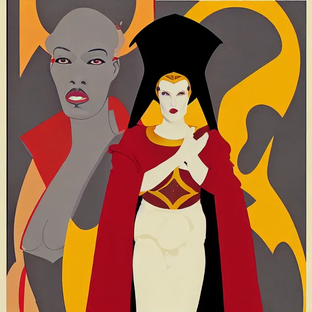 Prompt: a portrait of grace jones as queen amidala of naboo, art by thomas cooper gotch and patrick nagel and erte, star wars art deco, art nouveau