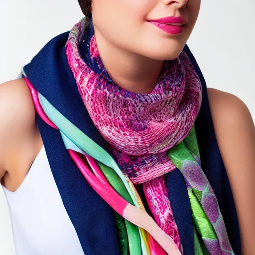 Image similar to a beautiful scarf made out of plastic straws, on a mannequin. studio lighting, high quality, high resolution