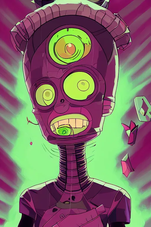 Prompt: portrait concept art painting of invader zim nickelodeon, artgerm, moebius, inio asano, toon shading, cel shading, smooth, calm, tranquil, vaporwave colors,