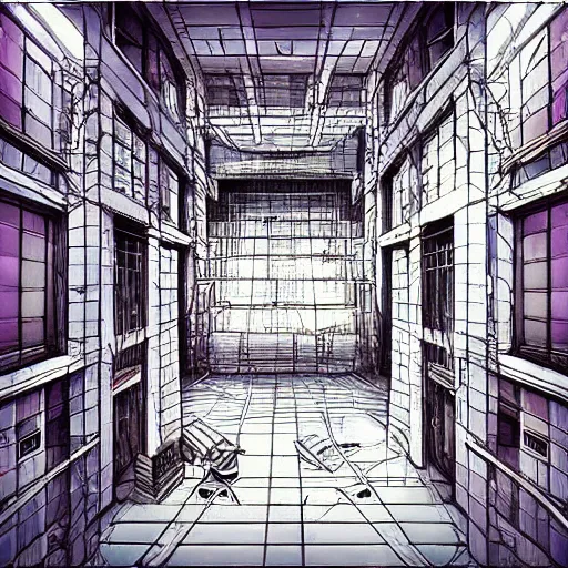 Image similar to “the inside of a huge white building with with many doors and stairs, confusing, creepy, mind bending, doors, strange dimensions, anime style, detailed background, very detailed”