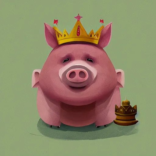 Prompt: pig wearing crown by Dan Matutina