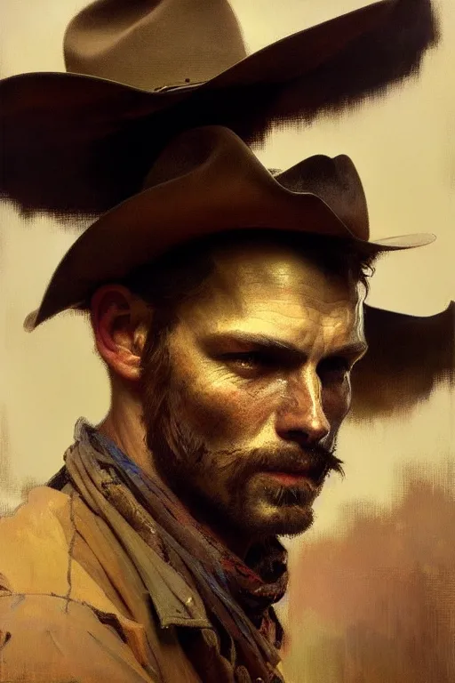 Prompt: hyperrealist portrait of a cowboy by jeremy mann and alphonse mucha, fantasy art, photo realistic, dynamic lighting, artstation, poster, volumetric lighting, very detailed faces, 4 k, award winning