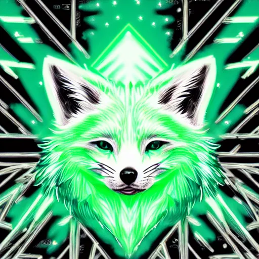 Prompt: digital light green and white fox, retrowave palette, digital world, highly detailed, electric breeze, anatomically correct vulpine, synth feel, fluffy face, ear floof, flowing fur, super realism, accurate animal imagery, 4 k digital art