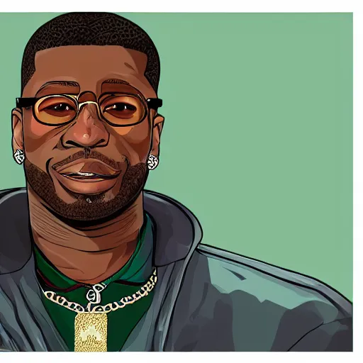 Image similar to [portrait of Gucci Mane as a GTA character, close up]