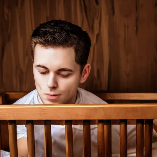 Image similar to macro photography seventh portrait of a young dude 2 7 years old, with crib