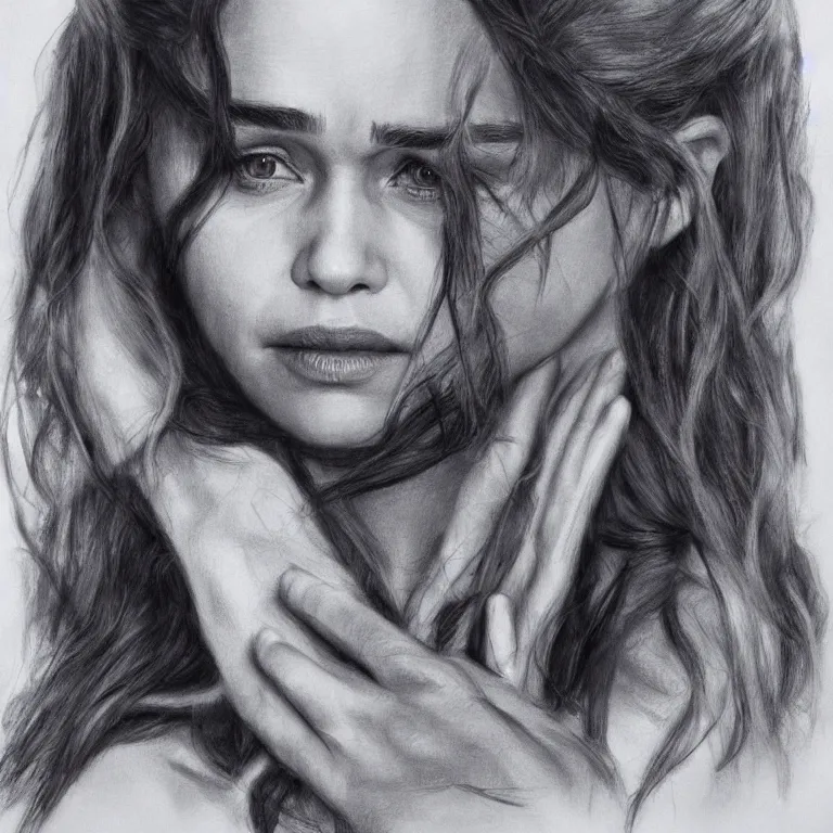 Image similar to Emilia Clarke, concept art, masterpiece, pencil painting, photorealism