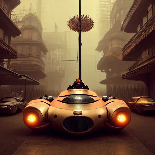 Image similar to cyborg cyber vintage supercar slick warm tones : by michal karcz, daniel merriam, victo ngai and guillermo del toro : ornate, dynamic, particulate, intricate, elegant, highly detailed, centered, artstation, smooth, sharp focus, octane render