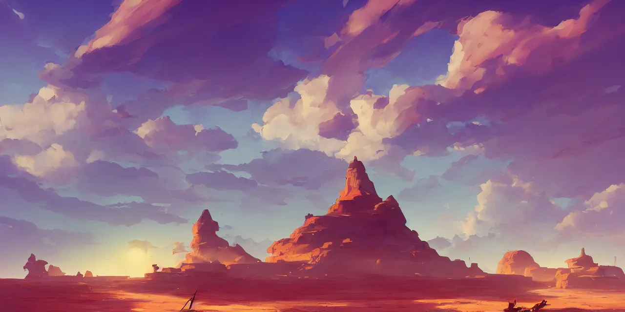 Image similar to blue desert, organic tower in the distance, green sky with a red sun, pirate ship floating in the sky, official fanart behance hd artstation by jesper ejsing, by rhads, makoto shinkai and lois van baarle, ilya kuvshinov, ossdraws