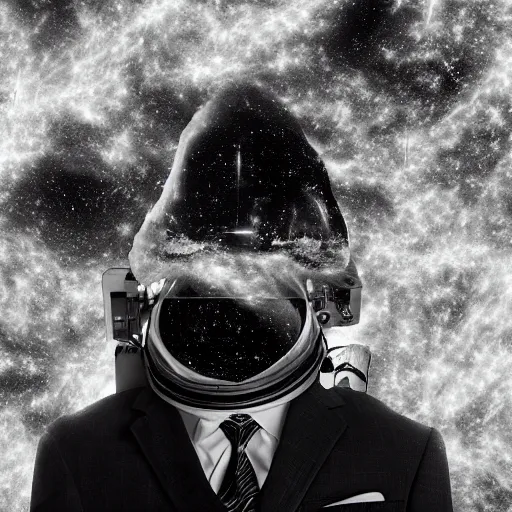 Prompt: double exposure portrait split in the middle of a astronaut and one chimpanzee in a suit posing with space in the background, pencil art, double, dynamic lighting stars, sharpness, golden ratio