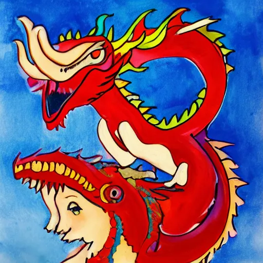 Image similar to a girl riding a dragon, trending on artststion